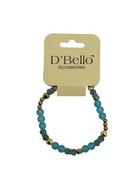 DBello Blue Gold Beaded Stretch Bracelet With Heart Accents New